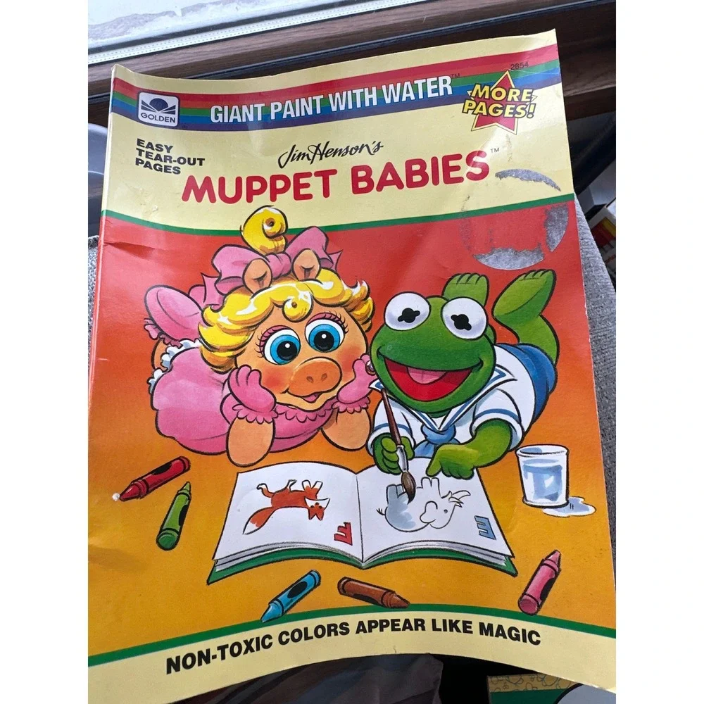 1991 vintage Golden‎ Jim Henson Muppet Babies Giant Paint With Water Book NEW